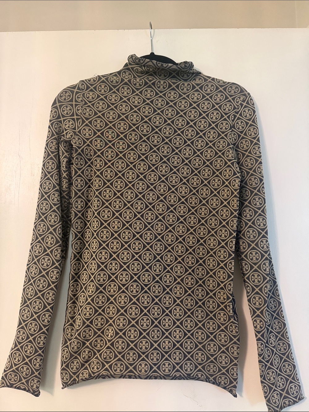 Tory Burch T Monogram Navy Turtleneck Long Sleeve Top